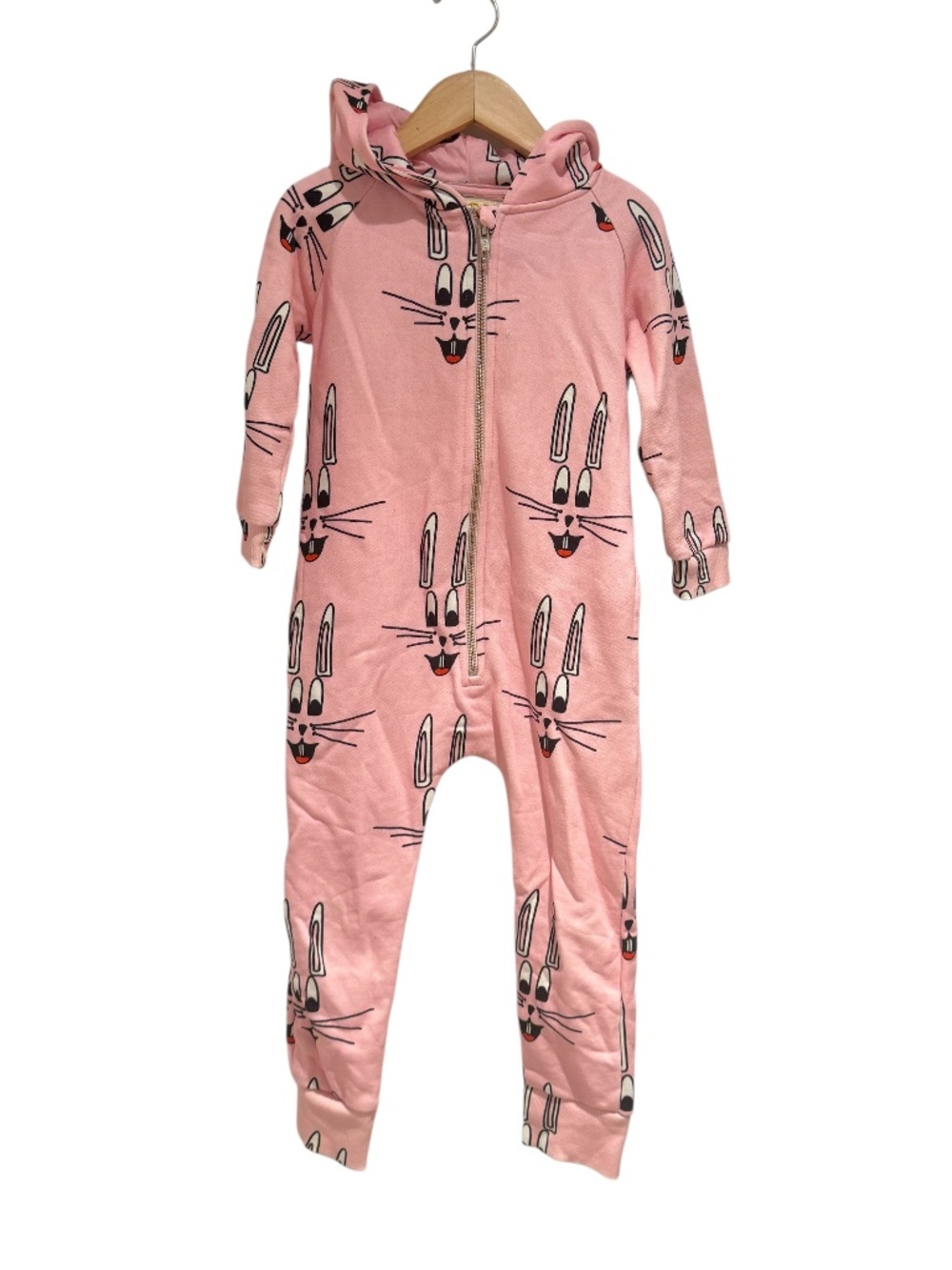 HUGO LOVES TIKI pink one-piece hooded romper w/bunny print - size 4